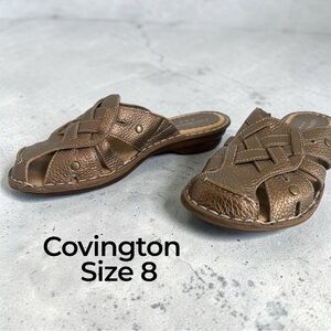 Covington Heather Bronze Leather Fisherman Comfort Slip On Slide Wedge Sandals 8